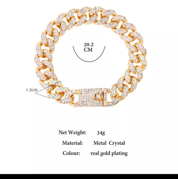 Gold plated Cuban link bracelet gold or silver Bling Unisex Chunky Rhinestone - Picture 6 of 6